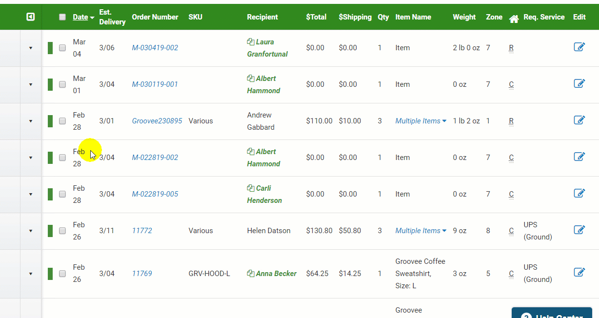 ShippingEasy order data quickview