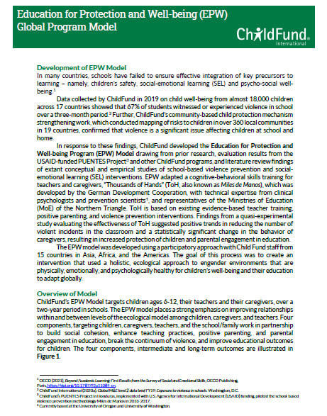 Education for Protection and Well-being (EPW) Global Program Model