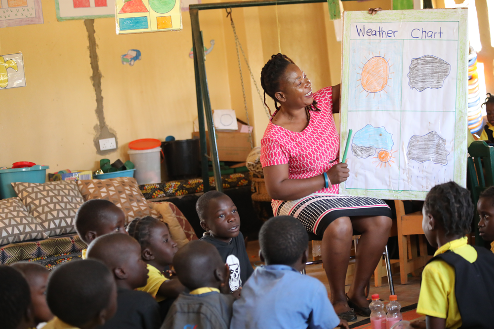 Students at a primary school supported by ChildFund Zambia learn about the weather.