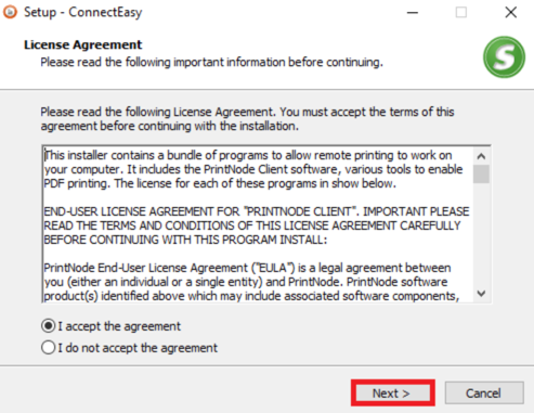 Select Next when the Agreement dialogue box opens 
